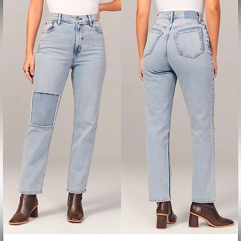 Abercrombie & Fitch Ankle Straight Ultra High Rise Jeans
Knee Patch